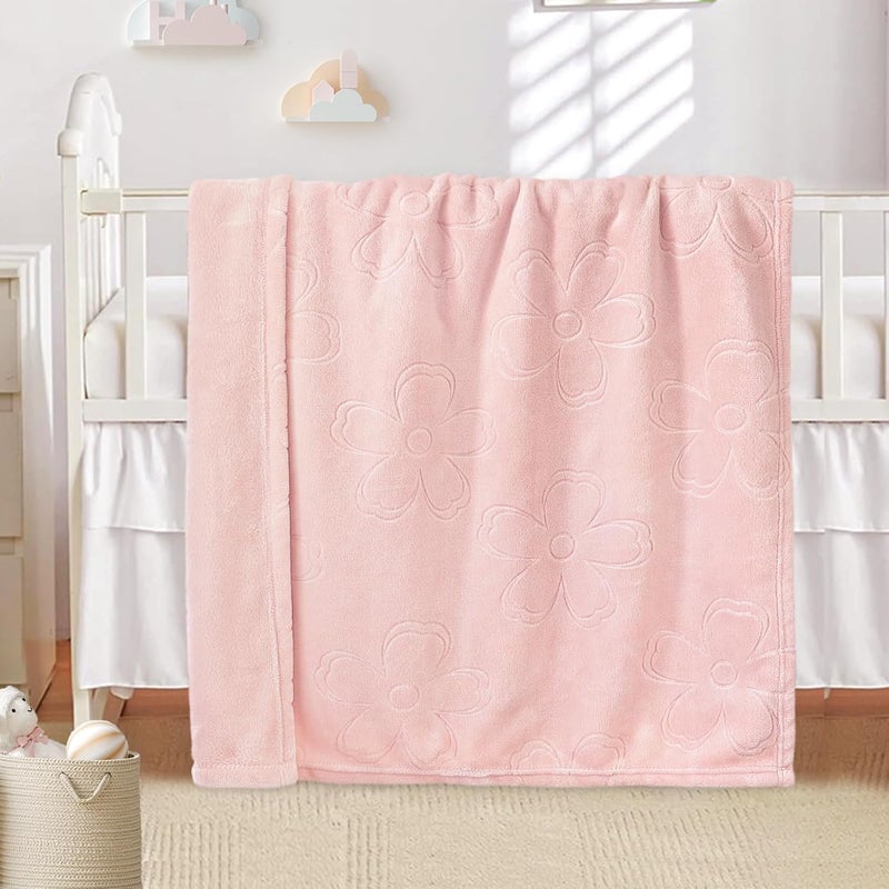 BORITAR Baby Blanket for Girls Ultra Soft Cozy Fleece Baby Blankets, Warm and Lightweight Toddler Blanket with Elegant Floral Printed for Bed Stroller Crib Travel, 30x40 Inch, Pink - Image 5